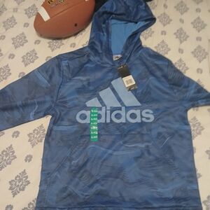 adidas Blue Patterned Pullover Hoodie with Front Logo